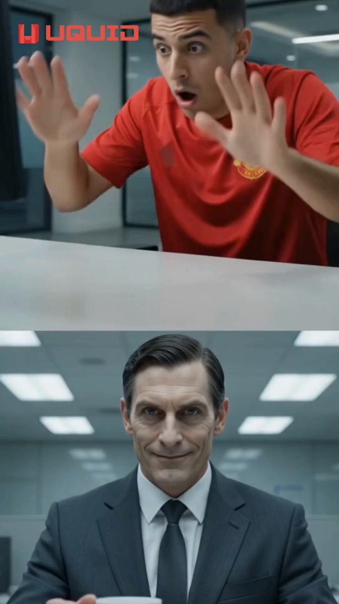 The image shows two men, one wearing a suit and tie holding a cup of coffee while another man in an office setting with his hands raised in surprise or shock. The caption reads "Bank: We blocked your World Cup ticket purchase for your security! Me: Generates a Uquid World Cup Virtual Card with my digital assets in seconds and secures the seats on FIFA Website anyway if you'r trying to get to the stadium without a traditional bank ruining".