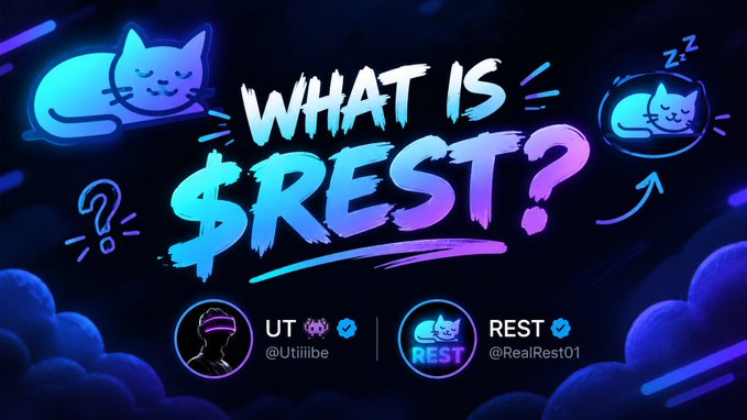 A graphic asks 'WHAT IS $REST?' featuring cartoon cats and showing the handles UT @Utiiibe and REST @RealRest01.