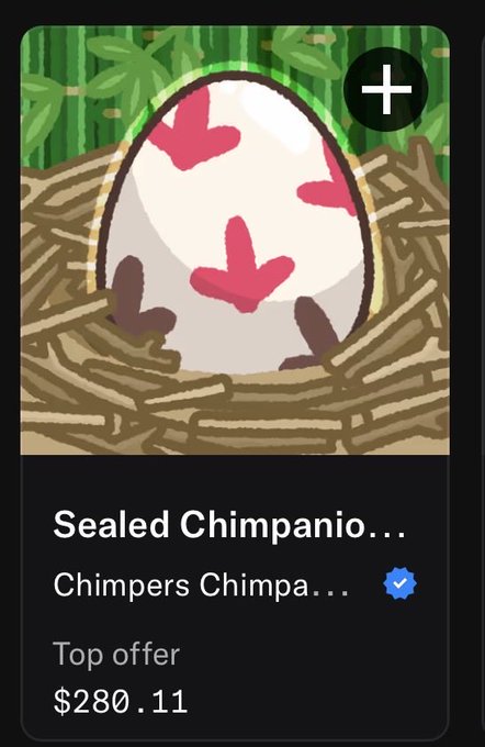 An NFT listing card showing a 'Sealed Chimpanio...' from the 'Chimpers Chimpa...' collection with a top offer of $280.11.
