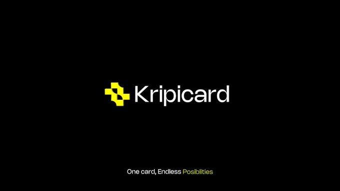 A black screen displaying the 'Kripicard' logo in white and yellow, with the tagline 'One card, Endless Possibilities' at the bottom.