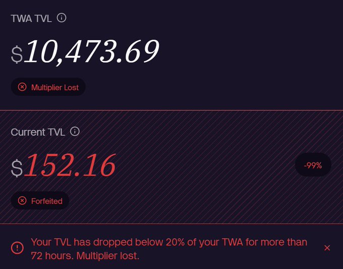 A dark purple screen displays two columns of text, with the top column showing a TWA TSL value and the bottom column displaying a current TWA TSL value.
