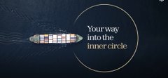 A dark image showing a small boat with text 'Your way into the inner circle' in a circular outline.