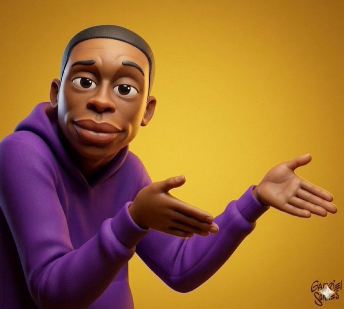 A stylized 3D-rendered character in a purple hoodie shrugs with open palms against a yellow background, with "Gardy Shades" signature in the corner. The shrugging gesture visually reinforces the post's message about choosing collective growth over solo success.