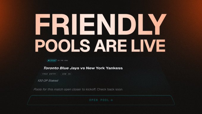 The image shows a banner with text that reads "Friendly Pools Are Live" against a black background. The text is written in pink and white colors, making it stand out from the rest of the image. The banner also includes an advertisement for a pool event or competition, which suggests that the post might be related to a sports-related event or promotion.