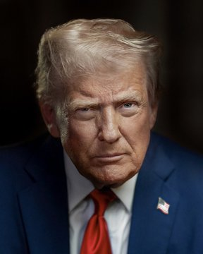 This image shows a portrait of Donald Trump, referred to as "the Orange Man," in the accompanying post which discusses a new U.S. CLARITY Act that aims to prevent presidents and officials from profiting off crypto assets. The post suggests Trump may not adhere to these restrictions due to his personality.