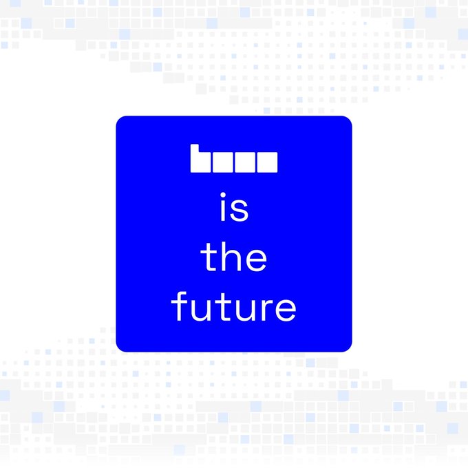 A blue square logo with white text reading 'is the future' stacked vertically, accompanied by a small bar chart icon at the top, set against a white background with light blue pixel patterns.