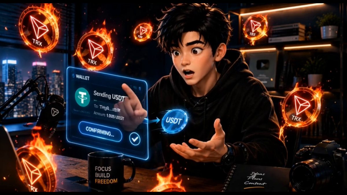 The image features a young man sitting at a desk with a laptop computer open in front of him, surrounded by various objects such as a cup, a book, and a keyboard. The background shows a city skyline, indicating that he might be working from home or in an urban setting. The post about TRO transactions is related to the image because it highlights the importance of understanding how much energy users are burning while participating in transactions on the TRON network. This information can help users make informed decisions and manage their resources effectively.