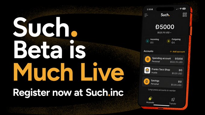 iphone screen displaying a black background, white text promoting "Such beta is much live", and an orange phone with a black background.