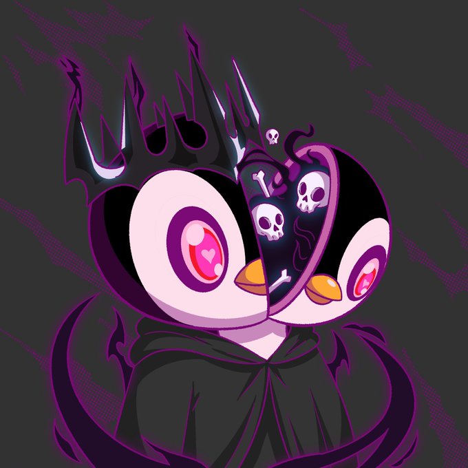 A cute penguin character wearing a black hooded cloak with a spiked crown and a skull-filled interior, designed in a dark purple and black NFT art style. The image serves as promotional artwork for a KludzNFT giveaway offering a 10 GTD whitelist spot.