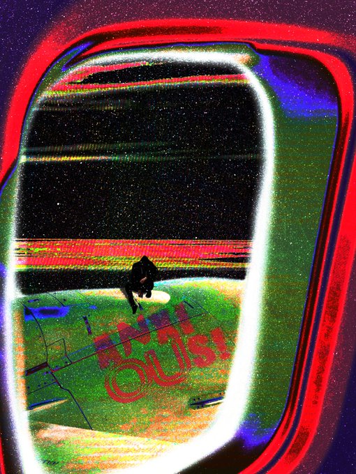 A heavily distorted, glitch-art style image showing a silhouette of a person in a boxing ring with neon red and green colors and visible static.