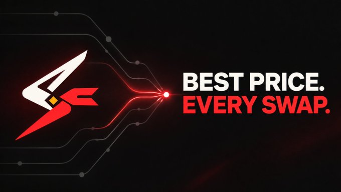 Dark promotional graphic featuring a red and white rocket-shaped logo with the text "BEST PRICE. EVERY SWAP." in white and red lettering.