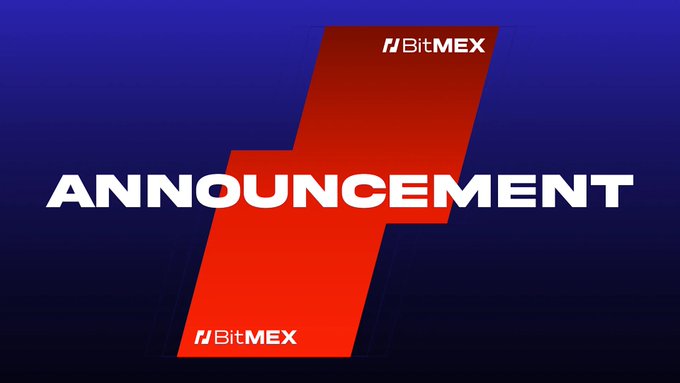 A BitMEX announcement graphic featuring the platform's red lightning bolt logo with bold white 'ANNOUNCEMENT' text on a blue background.