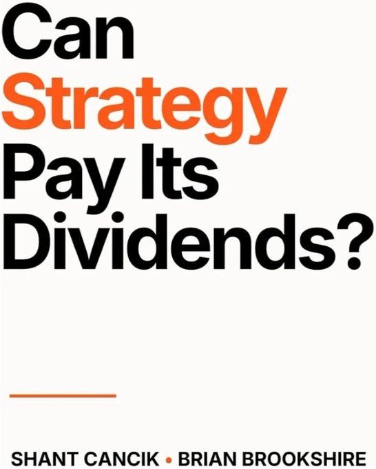 A book cover with the title 'Can Strategy Pay Its Dividends?' by Shant Cancik and Brian Brookshire, featuring the word 'Strategy' highlighted in orange.