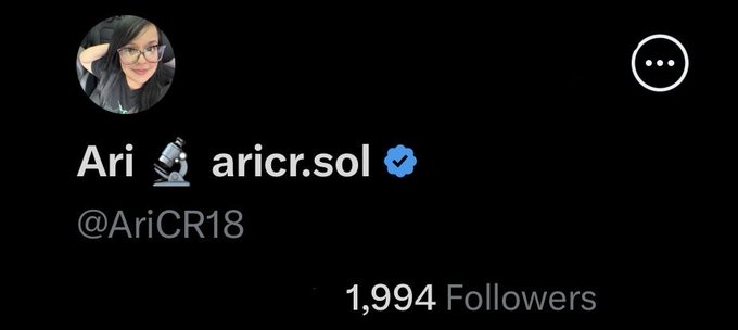 Twitter/X profile for 'Ari (aricr.sol)' with handle @AriCR18 and 1,994 followers.
