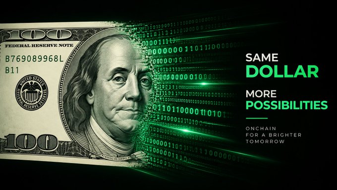 A $100 bill transitions into green digital code streams alongside text reading "SAME DOLLAR MORE POSSIBILITIES ONCHAIN FOR A BRIGHTER TOMORROW," visually illustrating how traditional fiat currency is being digitized into stablecoin flows across blockchain networks like TRON.

The accompanying post about TRON's $1.64 billion stablecoin processing and cross-chain dominance via Allbridge Core aligns with the image's message of converting traditional dollars into more versatile on-chain possibilities.