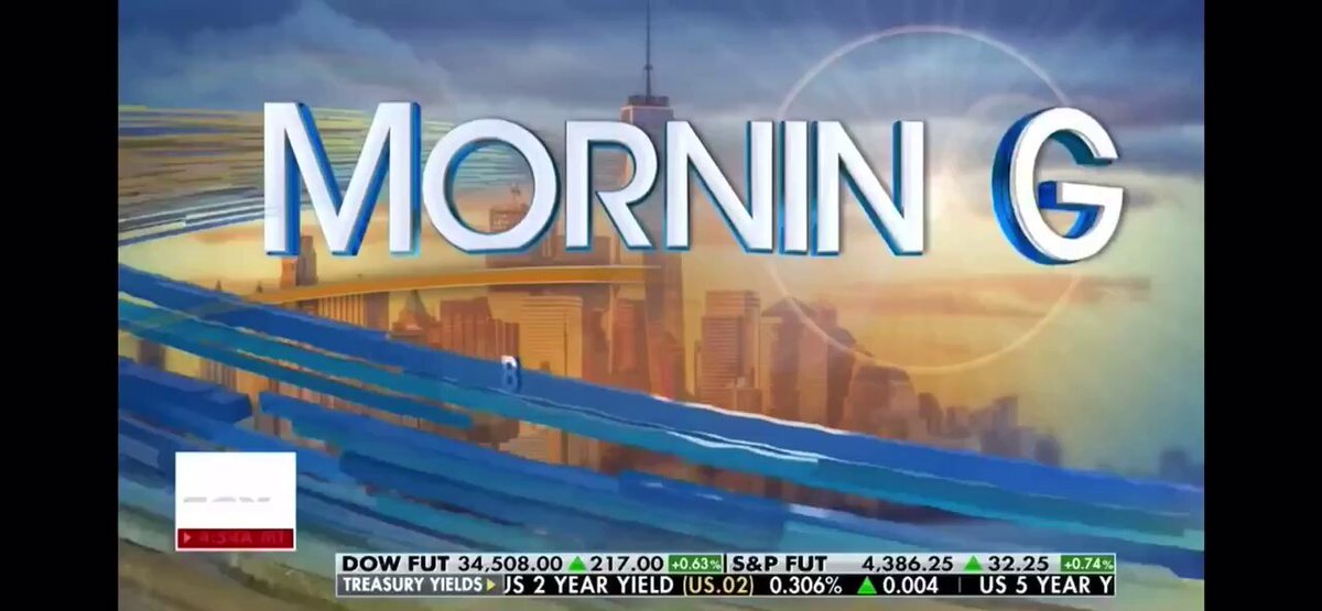 The image features a poster for "Mornin' G" with an illustration of a city skyline at sunrise, along with text about the stock market. The poster includes a quote from Fox News that reads, "Bought $OGFLOKI 4gZ8BDrhDcRjw9gDWEGeTyLT4iFejVoxVxdQFYsGpump Similarly strong catalysts to OGDOGE With its creator appearing on FOX News Its creator season and $OGDOGE run reinforces that.". The poster is displayed against a gray background, which emphasizes the importance of the stock market quote.