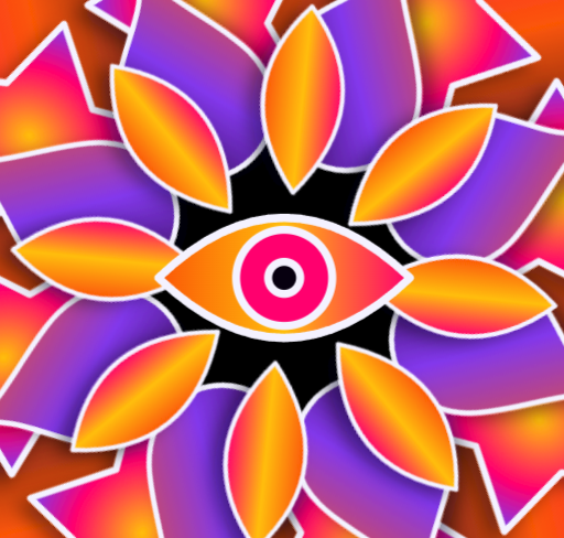 A vibrant kaleidoscopic mandala featuring an eye motif at its center, surrounded by orange and purple petal-like shapes. The accompanying note about refreshing metadata for animated images suggests this colorful, symmetrical design was updated to enable animation capabilities.