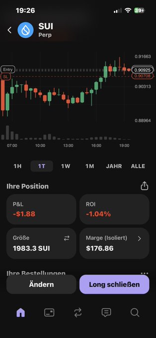 A screenshot of a smartphone screen displaying three stock charts, one for Sui with red bars indicating price trends. The other two are for Grisby, a Bitcoin company, with purple bars showing similar stock chart patterns. The third chart displays the price of Bitcoin at $1,839.86, suggesting potential interest in the cryptocurrency market or tracking its performance against other cryptocurrencies like Ethereum and Ripple.