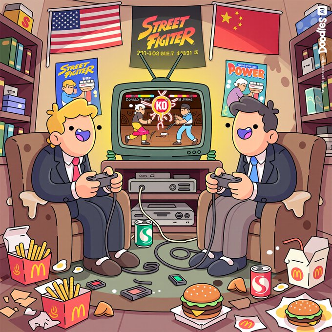 The image features two men sitting on chairs playing a video game together while surrounded by fast food like hamburgers and fries. The caption suggests that this could be an advertisement or promotional material, possibly for a company named @veve_official or another brand related to fast food.