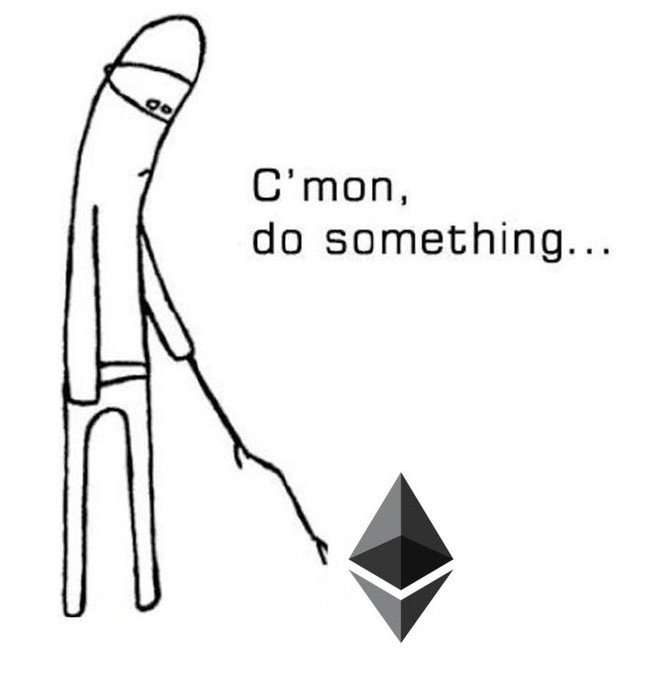 A 'C'mon, do something...' meme featuring a stick figure pointing at the Ethereum (ETH) logo.