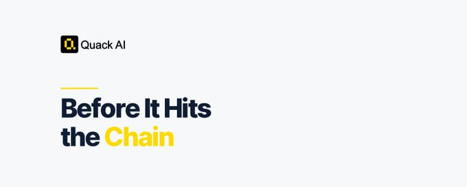 A Quack AI logo banner with the headline 'Before It Hits the Chain' displayed in dark blue and yellow text on a gray background.