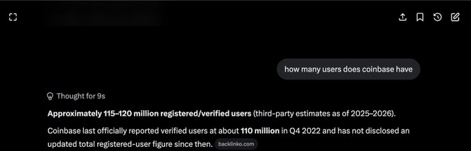 A chat interface displays an AI response answering "how many users does coinbase have," stating Coinbase has approximately 115-120 million registered/verified users, with a sourceless third-party estimate. The post promotes $BASECAT by suggesting that a new token launching on Coinbase would reach this massive user base of 115-120 million, positioning it as a potential viral opportunity.