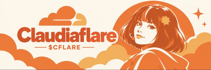 An orange and cream illustration shows a woman with a star in her hair next to clouds and sparkles, accompanied by the text 'Claudiaflare' and '$CFLARE' below it.