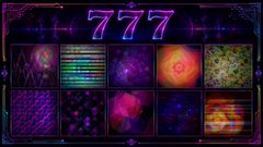 The image features a poster with a large number "777" written in purple neon lights, surrounded by various colorful designs. The poster also includes text that reads "Programmatic Fractals !!! 777 NFT Mint #MondayMint Instant Reveal Phase 1 - 0.0012 $ETH Complete Phase 2 - 0.0006 $ETH @ 8:00 PM MDT Eligibility fractalvisions.xyz/pages/777 Mint fractalvisions.io/collections/pr". The poster is displayed on a gray background, and the text "7777" is positioned at the top of the image.