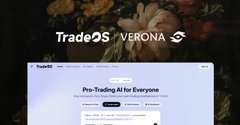 An advertisement for TradeOS Verona featuring the text 'TradeOS VERONA' and 'TradeOS Pro-Trading AI for Everyone' above a software interface.