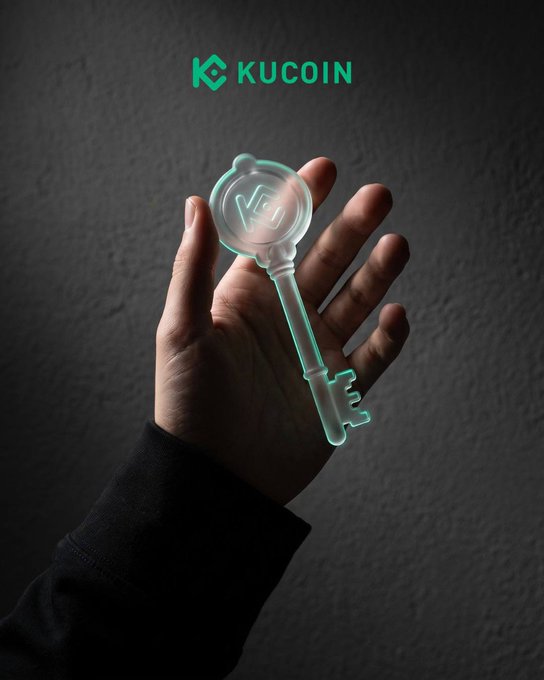 A hand cradles a glowing neon key bearing the KuCoin "K" logo, symbolizing the platform's commitment to security and the trust users can hold with confidence. The image aligns with the post's message that the "key" in crypto represents the trust KuCoin has earned through its layered security measures.