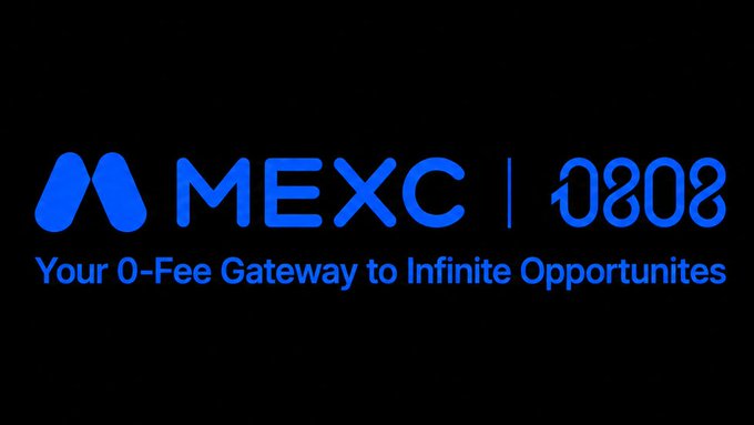 A logo for 'MEXC | 0808' with the tagline 'Your 0-Fee Gateway to Infinite Opportunities' displayed in blue on a black background.