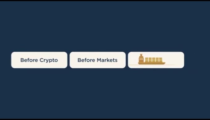 Three toggle buttons on a dark blue background labeled 'Before Crypto', 'Before Markets', and a ship emoji.