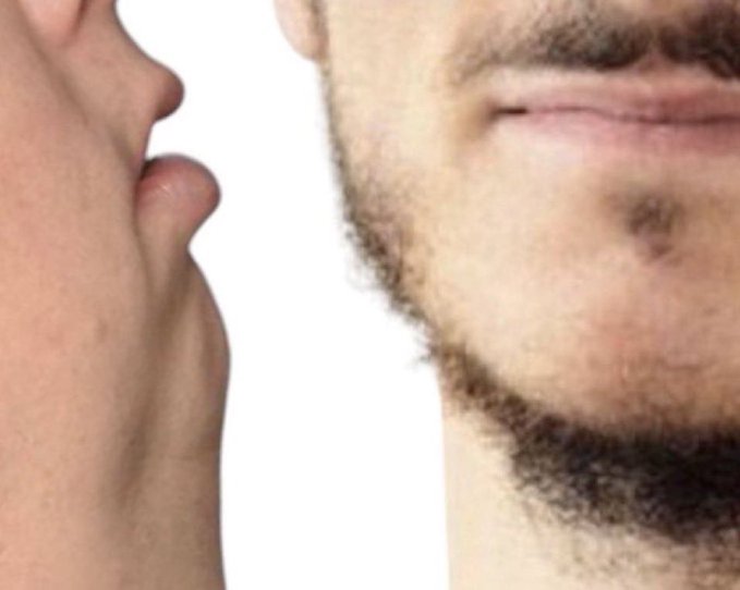The image shows a close-up of two faces—a clean-shaven person's profile whispering into the ear of a bearded man, suggesting a secretive or conspiratorial conversation. This pairs with the caption "Don't worry bro, ripple is backing it, this is going to cook," implying someone being convinced by insider-like reassurance about a crypto investment that's likely a scam or rug pull.