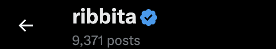 The image shows the Ribbit Capital logo with a blue flame icon next to the white "ribbit" text, displaying "9,371 posts" on a black background, which corresponds to the post's reference to tweets fed from @RibbitCapital's account.
