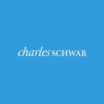 The image displays the "charles SCHWAB" logo in white lowercase and uppercase text against a solid bright blue background, representing the brokerage firm referenced in the post about its official launch of Bitcoin and Ethereum trading services for retail clients.