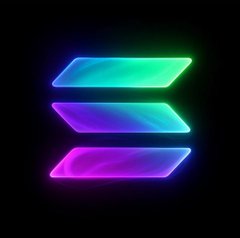A glowing neon Solana logo featuring the iconic three-stacked parallelograms in gradient teal, blue, and pink colors is displayed against a black background, visually representing the post's announcement of Solana reaching a new all-time high with 1.16 billion weekly transactions.