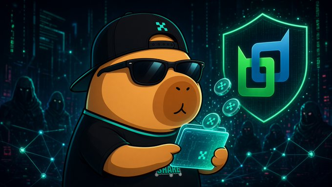 A cool cartoon bear in sunglasses and a cap uses a holographic device to access a green shield-shaped Beldex (BDX) logo, visually reinforcing the post's message about Beldex's privacy-first blockchain where RingCT and stealth addresses keep transactions like small payments and rent transfers confidential by default rather than as an opt-in toggle.