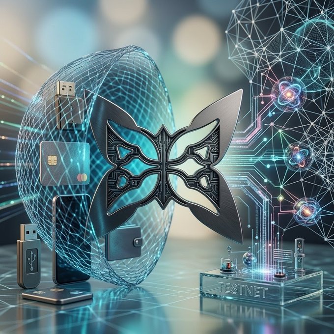 A futuristic digital illustration showing the MetaMask fox logo over a glowing globe, surrounded by circuit patterns, a USB drive, credit cards, and a 'TESTNET' display.
