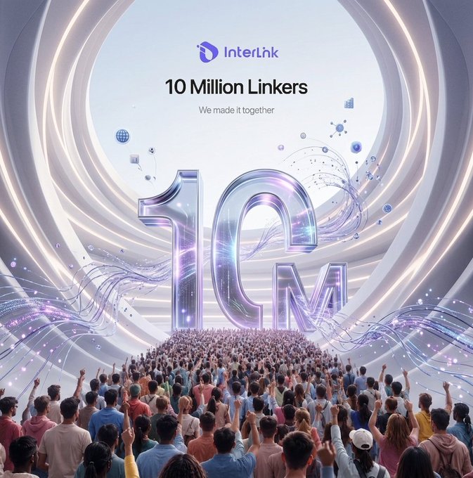 A celebratory promotional graphic for InterLink announcing '10 Million Linkers - We made it together' with a large crowd of people reaching toward a glowing '10M' display.