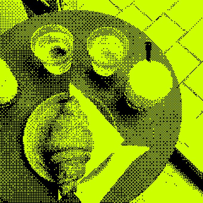 A high-contrast yellow and black halftone/dithered stylized image showing a face wearing glasses with a surprised or shocked expression, with an exclamation mark visible.