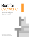 A promotional graphic with the text 'Built for everyone.' powered by Intelligence Open to the world, featuring an orange exclamation mark and a stylized H logo.