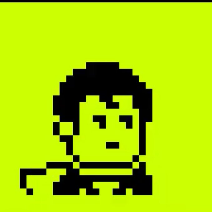 A simple pixel art sprite of a person with black hair against a bright green background, in a classic retro video game style.