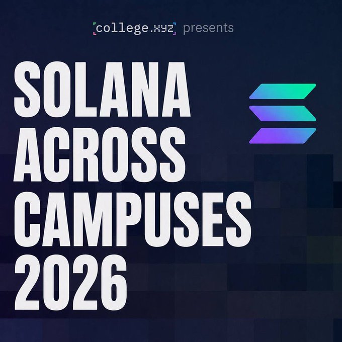 Promotional graphic reading 'college.xyz presents SOLANA ACROSS CAMPUSES 2026' with the Solana logo on a dark background.