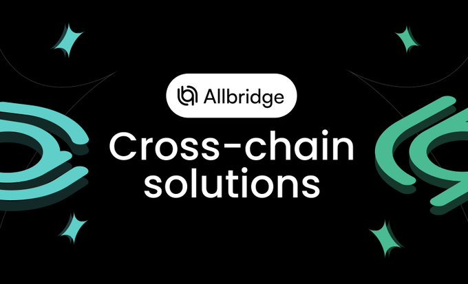 Allbridge promotional banner with the text 'Cross-chain solutions' on a black background with green decorative elements.