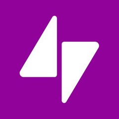 A minimalist logo featuring two white geometric shapes—one triangular and one resembling a stylized '1'—set against a solid purple background.