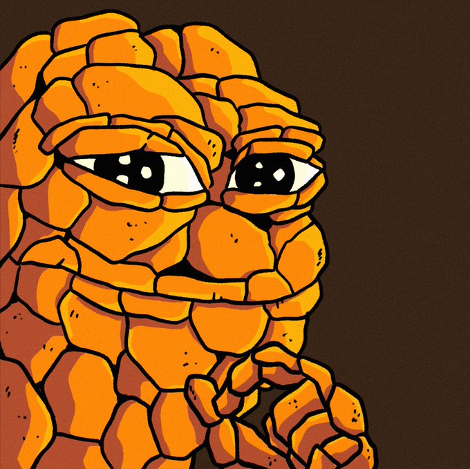 A stylized illustration depicts a face made of orange rocky, stone-like segments with sad eyes against a dark background.