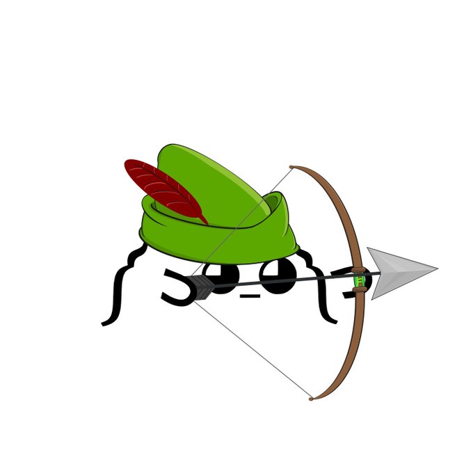 A cartoon illustration of an anthropomorphic Venus flytrap character holding a bow and arrow.