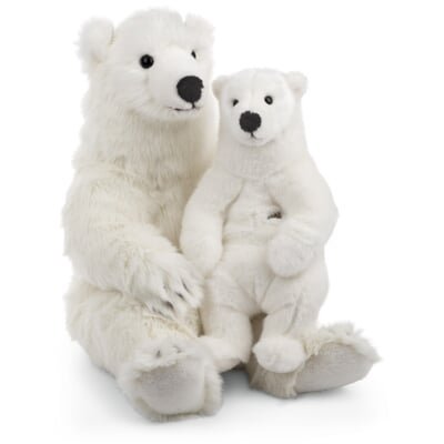 Two plush polar bears sit side by side, the larger one appearing protective of the smaller, with no visible text or numbers in the image. The accompanying post discussion about @conso_xyz and @SuiNetwork appears unrelated to the image itself, which simply depicts a stuffed polar bear and cub.