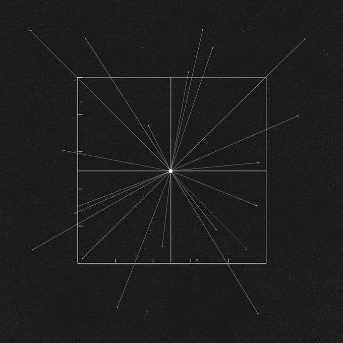 A dark image showing a white wireframe square with lines radiating outward from its center point on a black background.