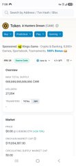 A mobile screenshot of a financial app showing 'TULGAR' token information, displaying market data including Market Cap ($2,633,957), 24h Volume ($4,932,310), and Liquidity ($21,234).